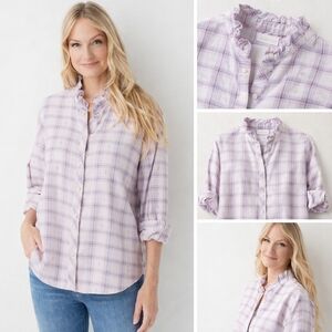 Xirena plaid blouse Jensen Ruffled Plaid Flannel Preppy Cowgirl Shirt Size Small
